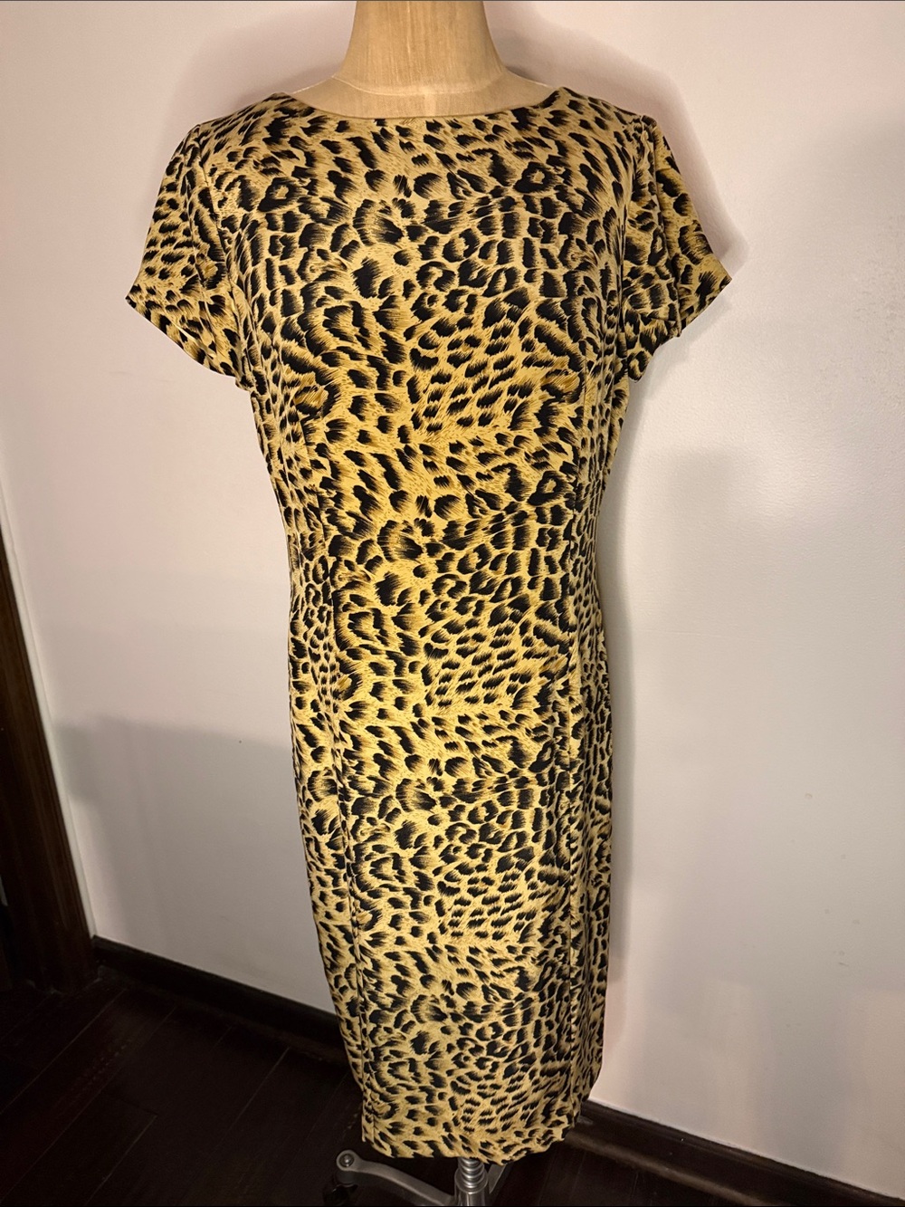 Leopard Print Cap Sleeve Midi Dress - Golden Yellow & Black